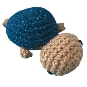 Hand Crafted Blue and Brown Crochet Turtle Plush